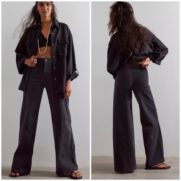 FREE PEOPLE We The Free Libre Wide Leg Jeans in Cafe Noir Black - Picture 1 of 8